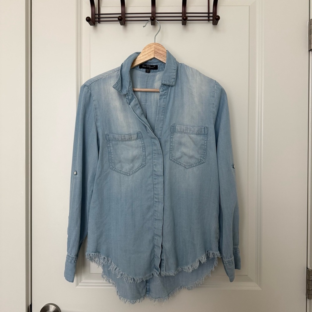 Velvet Heart Light Blue Denim Button-Up Shirt 100% Tencel